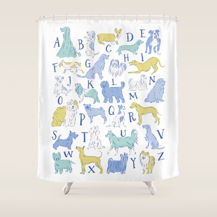 Dog Alphabet Print for Kids Room in Blue and Green Shower Curtain Gallery Image 1