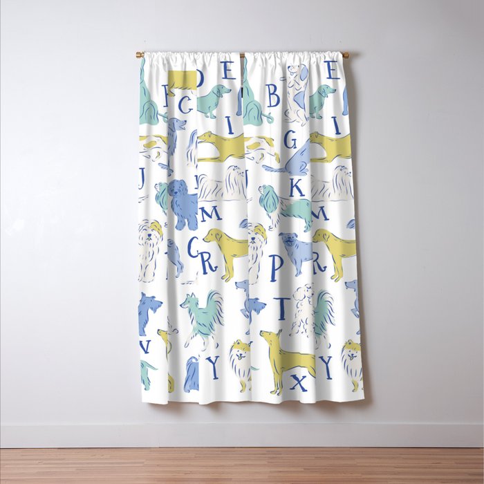Dog Alphabet Print for Kids Room in Blue and Green Window Curtain Gallery Image 3