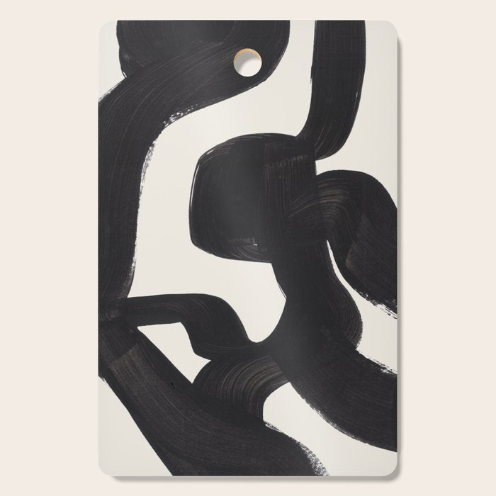 Mid Century Modern Minimalist Abstract Art Brush Strokes Black & White Ink Art Maze Cutting Board Gallery Image 1