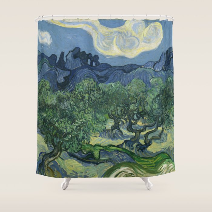 Olive Trees with the Alpilles in the Background by Vincent Van Gogh Shower Curtain Gallery Image 1
