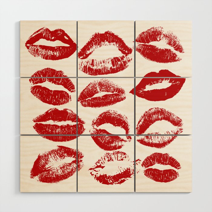 red lipstick kisses Wood Wall Art Gallery Image 1