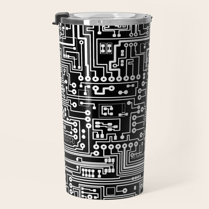 Circuit Board on Black Travel Mug Gallery Image 3