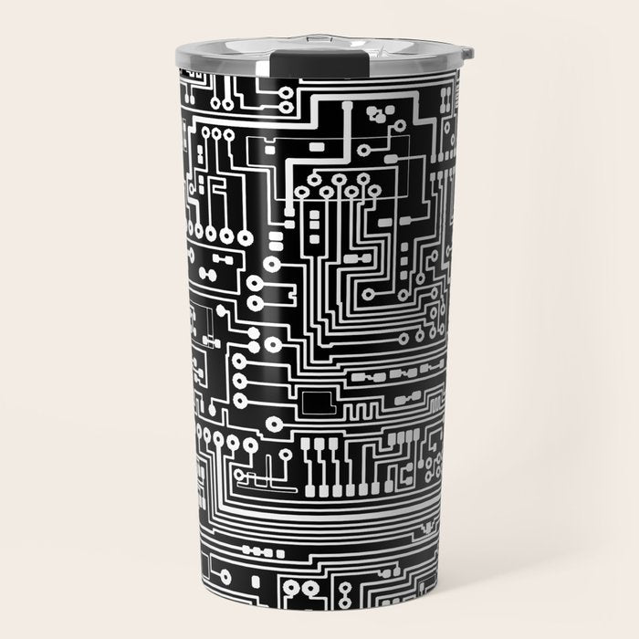 Circuit Board on Black Travel Mug Gallery Image 1