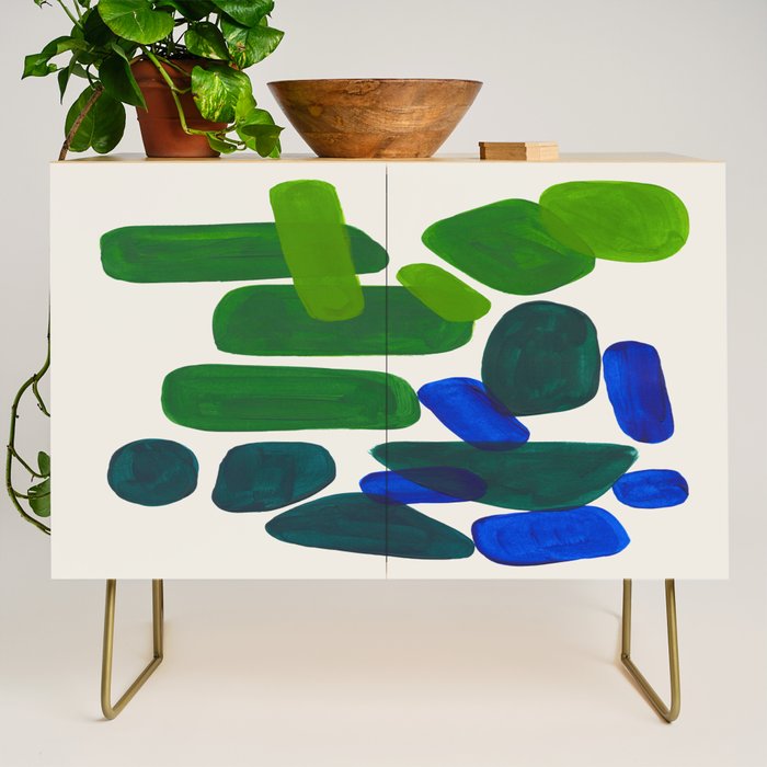 Minimalist Modern Mid Century Colorful Abstract Shapes Phthalo Blue Lime Green Gradient Overlapping Credenza Gallery Image 1