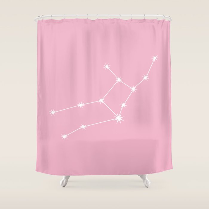 Virgo Zodiac Star Constellation Line Art Soft Pink Shower Curtain Gallery Image 1