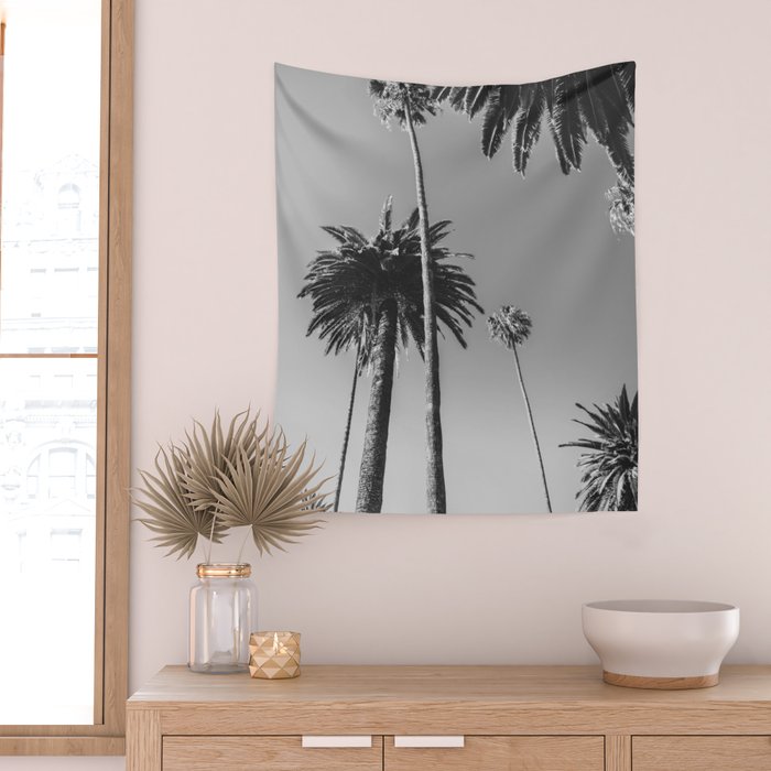 Palm Trees (Black and White) Wall Tapestry Gallery Image 2