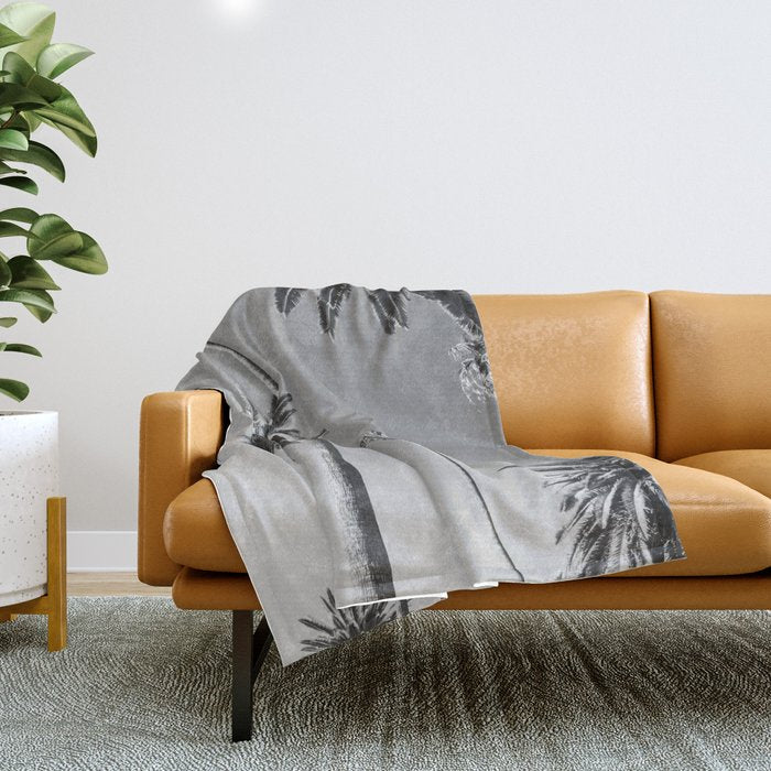 Palm Trees (Black and White) Throw Blanket Gallery Image 1