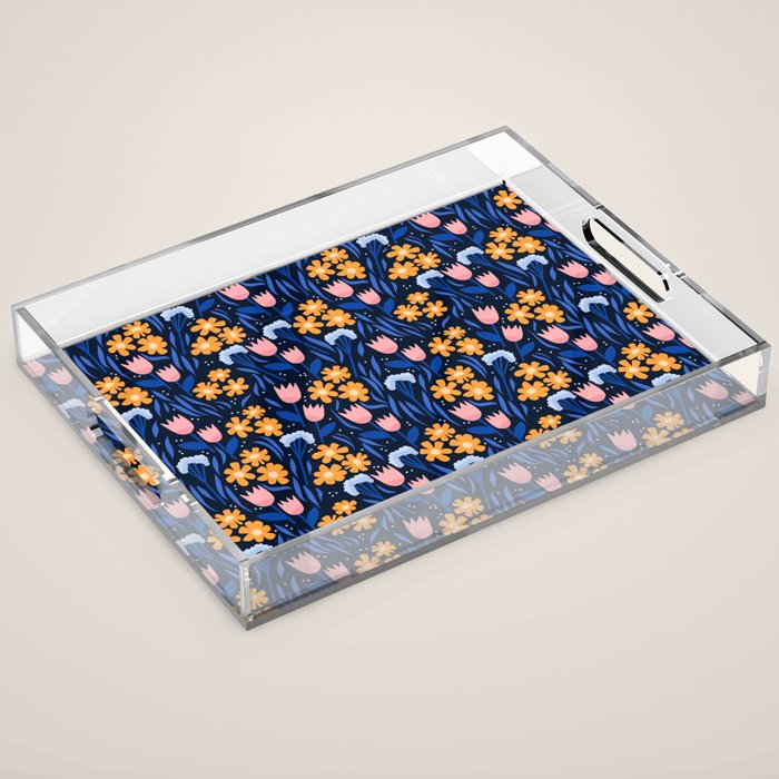 Colorful flowers pattern Acrylic Tray Gallery Image 1