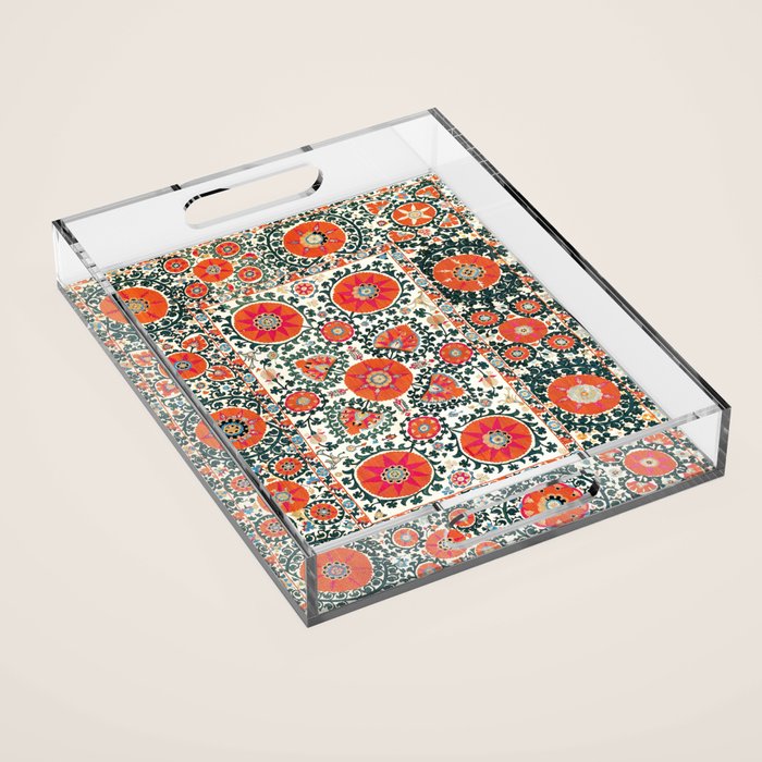 Shakhrisyabz Suzani Uzbek Embroidery Print Acrylic Tray Gallery Image 1