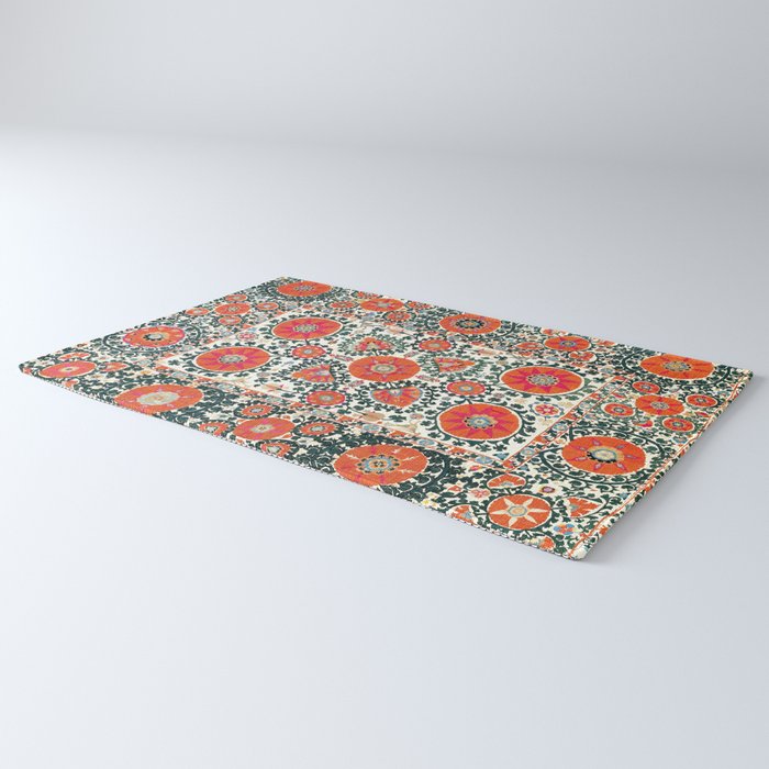 Shakhrisyabz Suzani Uzbek Embroidery Print Rug Gallery Image 3