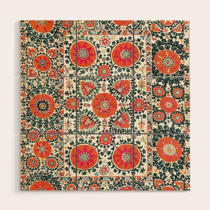 Shakhrisyabz Suzani Uzbek Embroidery Print Wood Wall Art Gallery Image 1