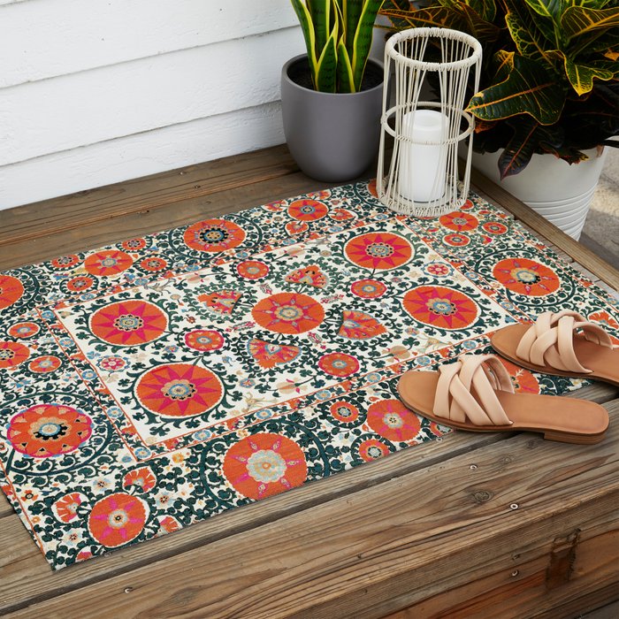 Shakhrisyabz Suzani Uzbek Embroidery Print Outdoor Rug Gallery Image 2
