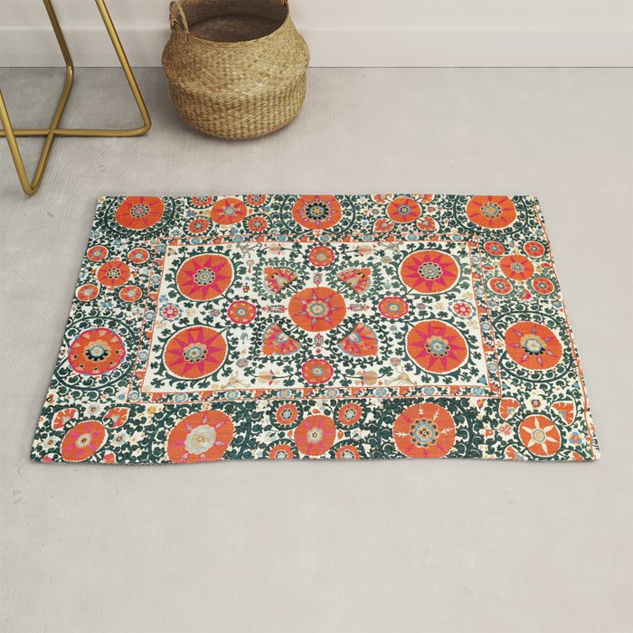 Shakhrisyabz Suzani Uzbek Embroidery Print Rug Gallery Image 1