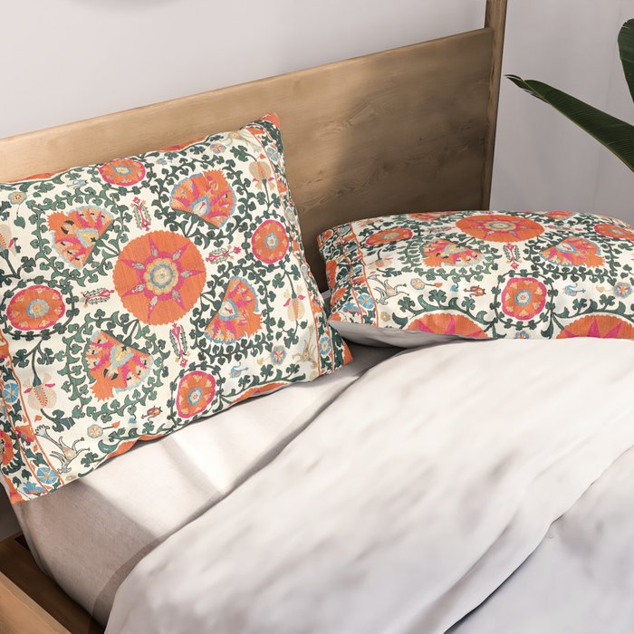 Shakhrisyabz Suzani Uzbek Embroidery Print Pillow Sham Gallery Image 2