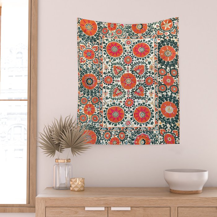 Shakhrisyabz Suzani Uzbek Embroidery Print Wall Tapestry Gallery Image 2