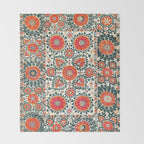 Shakhrisyabz Suzani Uzbek Embroidery Print Throw Blanket Gallery Image 2