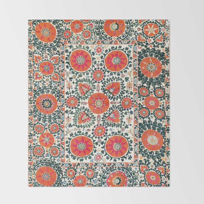 Shakhrisyabz Suzani Uzbek Embroidery Print Throw Blanket Gallery Image 2