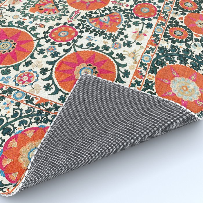 Shakhrisyabz Suzani Uzbek Embroidery Print Rug Gallery Image 4