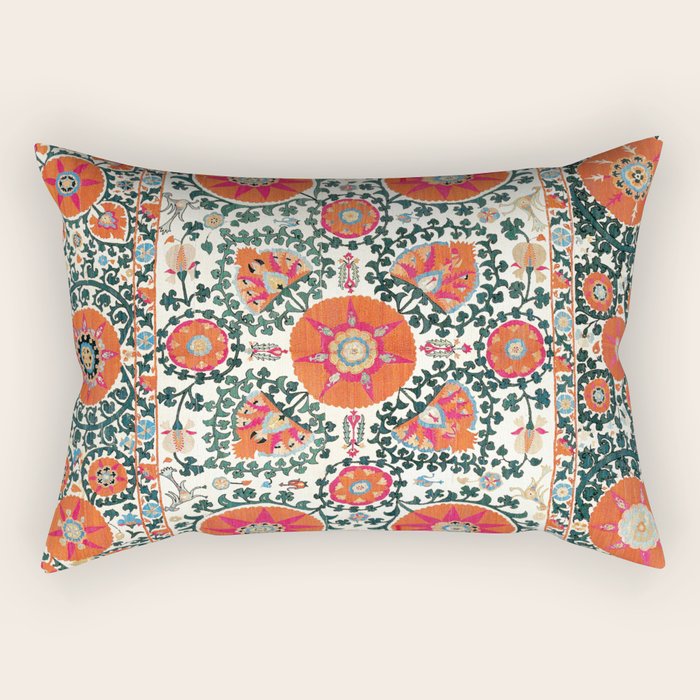 Shakhrisyabz Suzani Uzbek Embroidery Print Rectangular Pillow Gallery Image 2