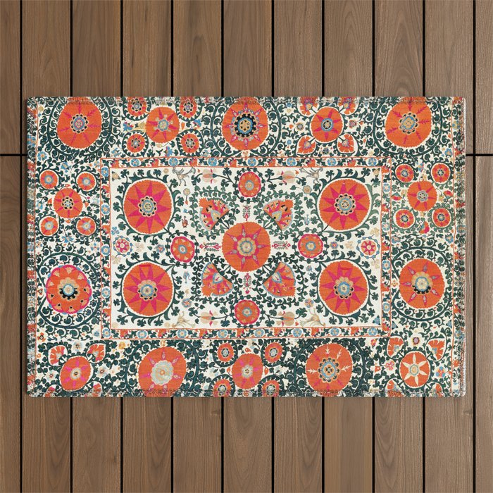 Shakhrisyabz Suzani Uzbek Embroidery Print Outdoor Rug Gallery Image 1