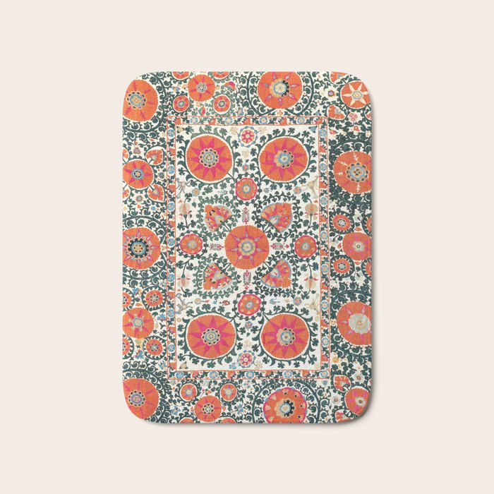 Shakhrisyabz Suzani Uzbek Embroidery Print Bath Mat Gallery Image 1