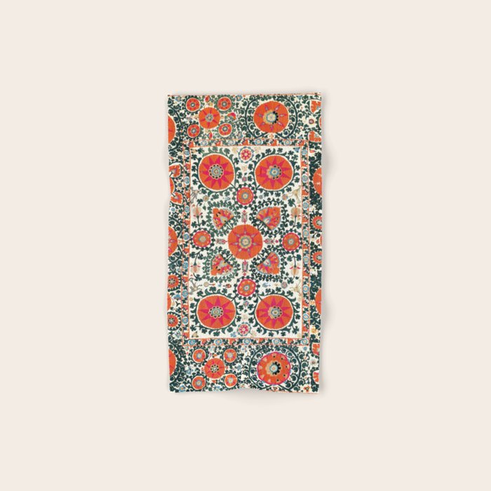Shakhrisyabz Suzani Uzbek Embroidery Print Bath Towel Gallery Image 1