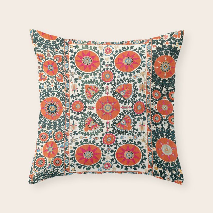 Shakhrisyabz Suzani Uzbek Embroidery Print Throw Pillow Gallery Image 6