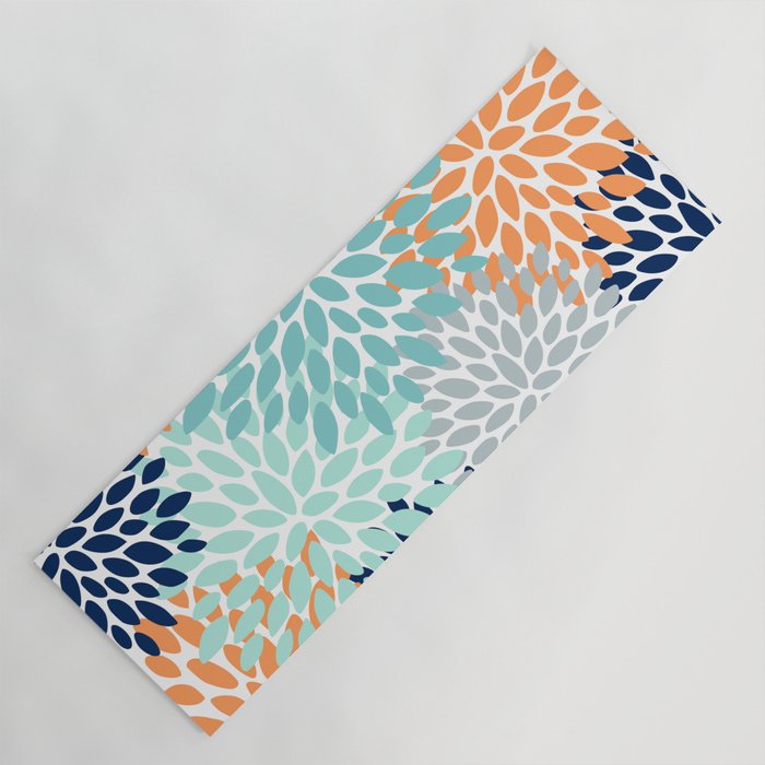 Floral Blooms, Navy, Orange, Teal, Gray Yoga Mat Gallery Image 1