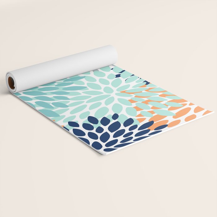 Floral Blooms, Navy, Orange, Teal, Gray Yoga Mat Gallery Image 2