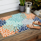 Floral Blooms, Navy, Orange, Teal, Gray Outdoor Rug Gallery Image 2
