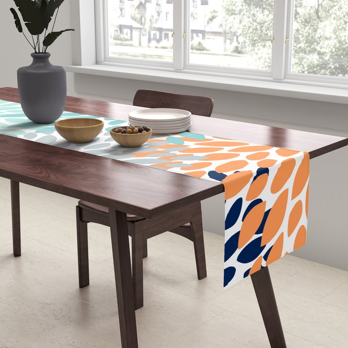 Floral Blooms, Navy, Orange, Teal, Gray Table Runner Gallery Image 2