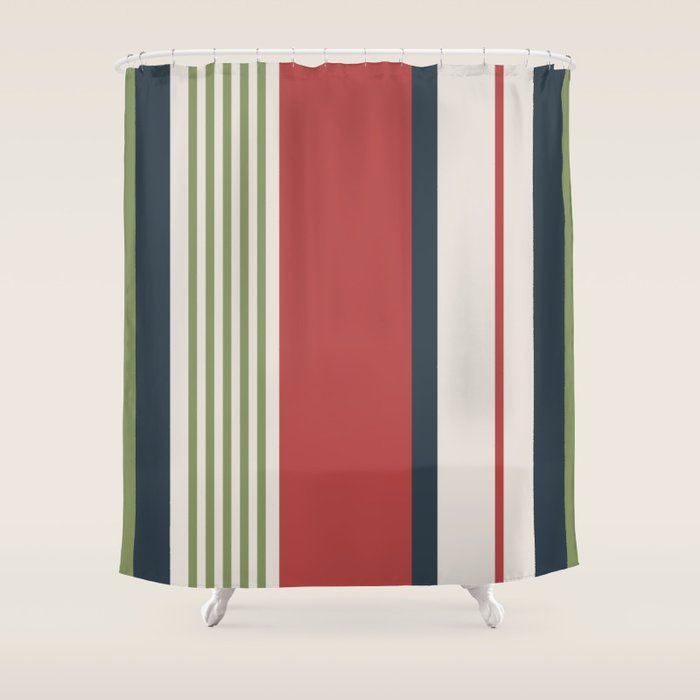 Modern Christmas Stripes 2025 Shower Curtain Gallery Image 1