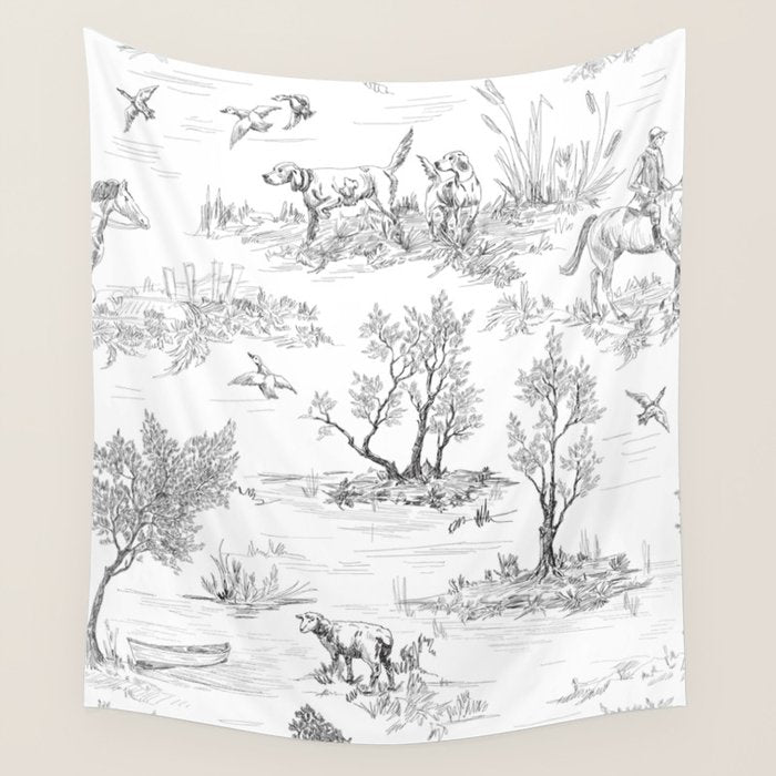 Toile de Jouy Vintage French Black & White Pattern Wall Tapestry Gallery Image 4