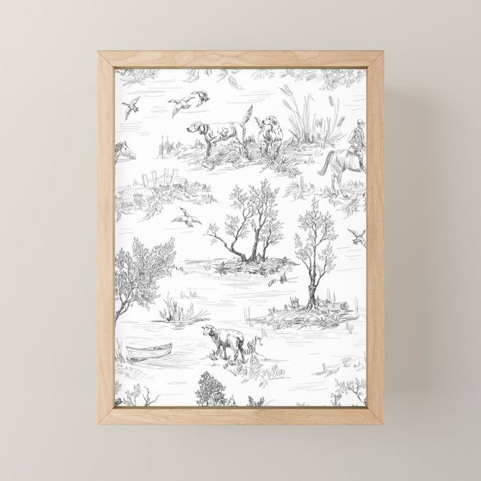 Toile de Jouy Vintage French Black & White Pattern Mini Art Print Gallery Image 1