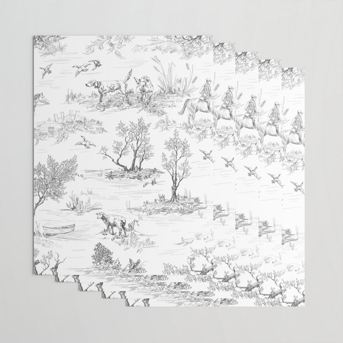 Toile de Jouy Vintage French Black & White Pattern Wrapping Paper Gallery Image 3