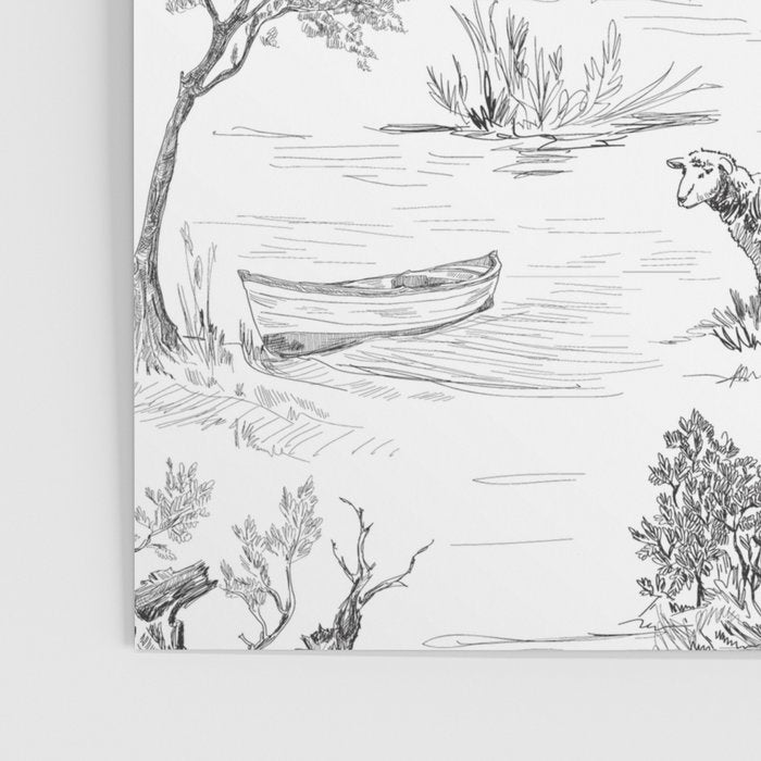 Toile de Jouy Vintage French Black & White Pattern Poster Gallery Image 3