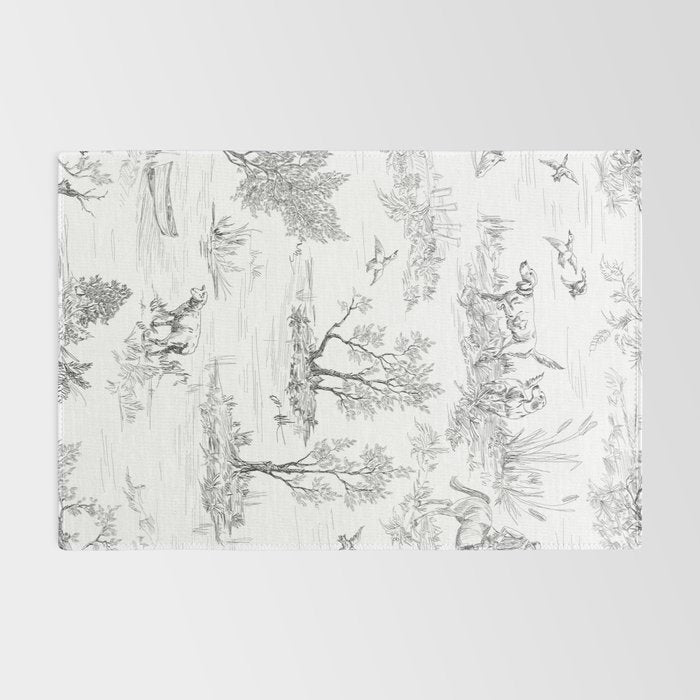 Toile de Jouy Vintage French Black & White Pattern Rug Gallery Image 2