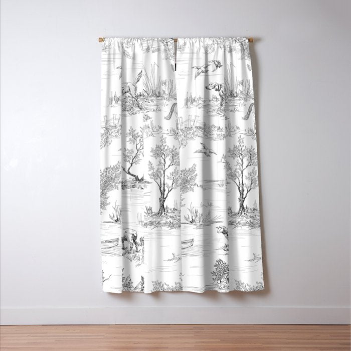 Toile de Jouy Vintage French Black & White Pattern Window Curtain Gallery Image 3