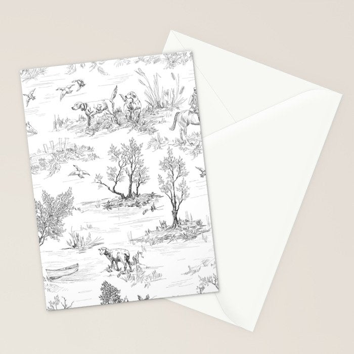 Toile de Jouy Vintage French Black & White Pattern Stationery Card Gallery Image 2