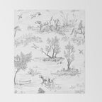 Toile de Jouy Vintage French Black & White Pattern Throw Blanket Gallery Image 2
