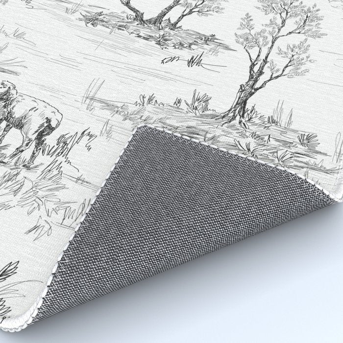 Toile de Jouy Vintage French Black & White Pattern Rug Gallery Image 4