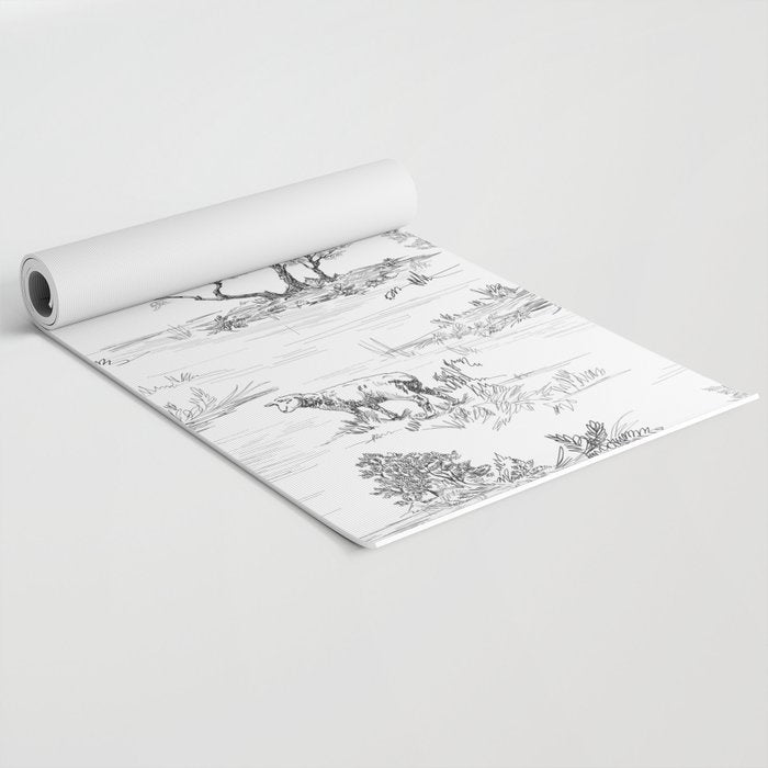 Toile de Jouy Vintage French Black & White Pattern Yoga Mat Gallery Image 2