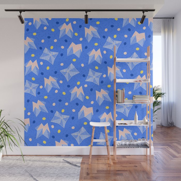 Origami Fortune Teller in Sky Blue & Peach Wall Mural Gallery Image 1