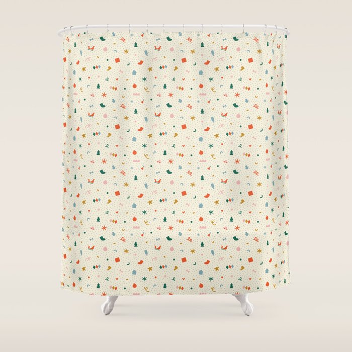 Retro abstract christmas decoration pattern Shower Curtain Gallery Image 1