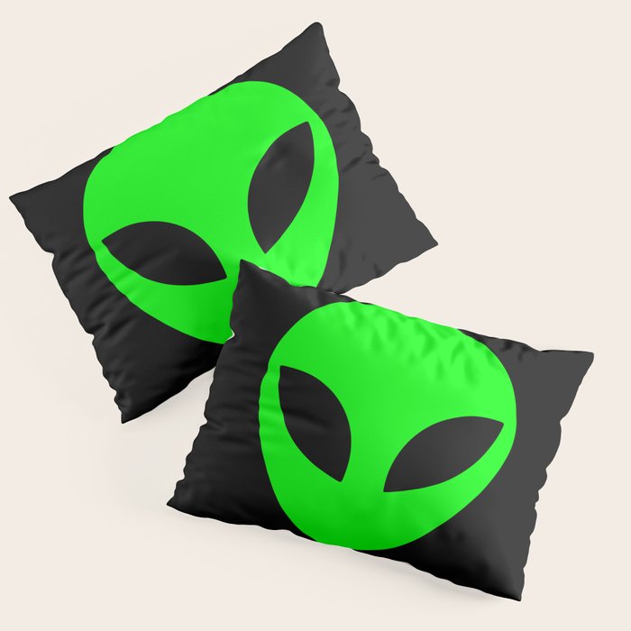 Black and Green Alien Head Shape Pillow Sham Gallery Image 1