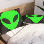 Black and Green Alien Head Shape Pillow Sham Gallery Image 2