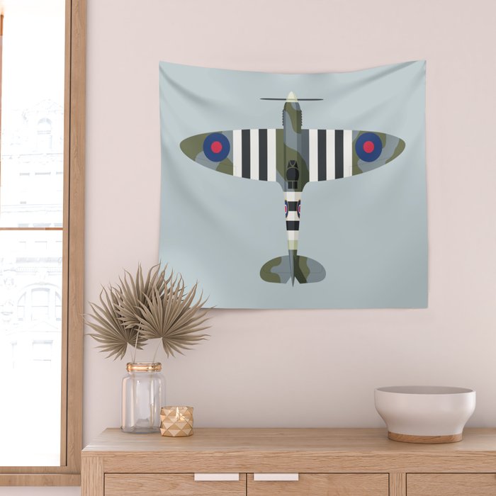 Spitfire WWII Fighter Aircraft - Grey Wall Tapestry Gallery Image 2