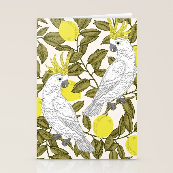 animalistic seamless pattern with cockatoos and lemons Stationery Card Gallery Image 1