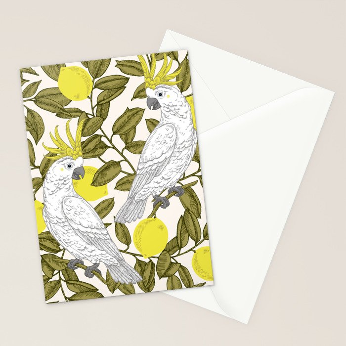 animalistic seamless pattern with cockatoos and lemons Stationery Card Gallery Image 2