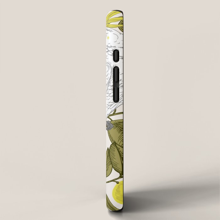 animalistic seamless pattern with cockatoos and lemons iPhone Case Gallery Image 2